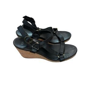 Teva Sandals Womens Sz 10 Arrabelle Cork Wedge Strappy Leather Black